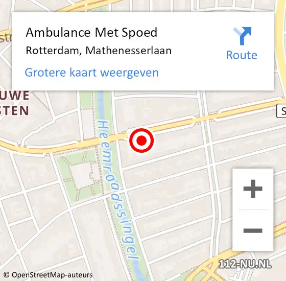 Locatie op kaart van de 112 melding: Ambulance Met Spoed Naar Rotterdam, Mathenesserlaan op 21 maart 2024 08:29