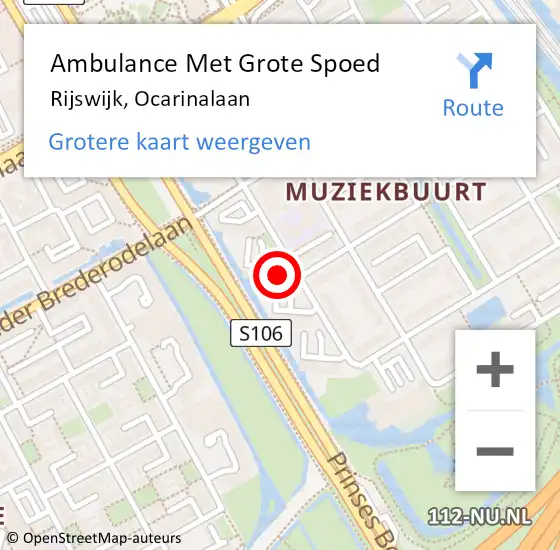 Locatie op kaart van de 112 melding: Ambulance Met Grote Spoed Naar Rijswijk, Ocarinalaan op 21 maart 2024 09:09