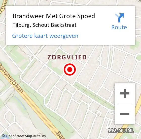 Locatie op kaart van de 112 melding: Brandweer Met Grote Spoed Naar Tilburg, Schout Backstraat op 21 maart 2024 09:11