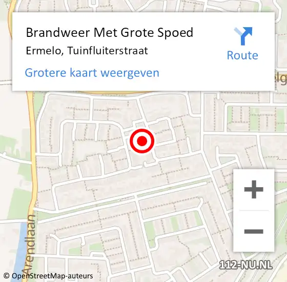 Locatie op kaart van de 112 melding: Brandweer Met Grote Spoed Naar Ermelo, Tuinfluiterstraat op 21 maart 2024 10:01