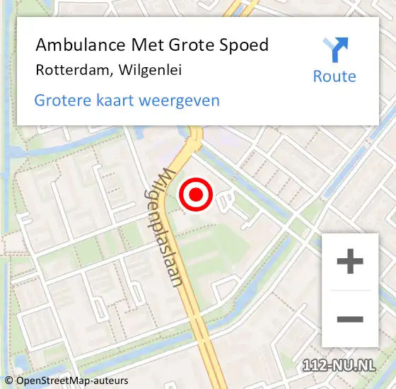Locatie op kaart van de 112 melding: Ambulance Met Grote Spoed Naar Rotterdam, Wilgenlei op 21 maart 2024 10:03