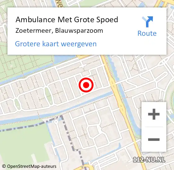 Locatie op kaart van de 112 melding: Ambulance Met Grote Spoed Naar Zoetermeer, Blauwsparzoom op 21 maart 2024 10:36