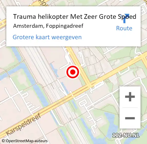 Locatie op kaart van de 112 melding: Trauma helikopter Met Zeer Grote Spoed Naar Amsterdam, Foppingadreef op 21 maart 2024 10:42