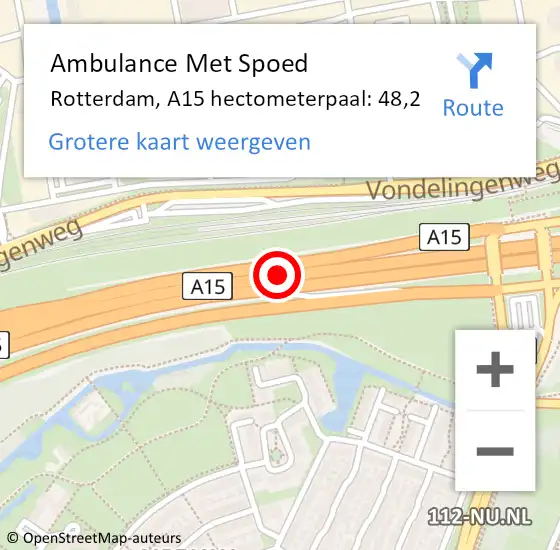 Locatie op kaart van de 112 melding: Ambulance Met Spoed Naar Rotterdam, A15 hectometerpaal: 48,2 op 21 maart 2024 11:03