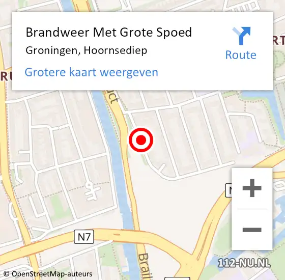 Locatie op kaart van de 112 melding: Brandweer Met Grote Spoed Naar Groningen, Hoornsediep op 21 maart 2024 11:19