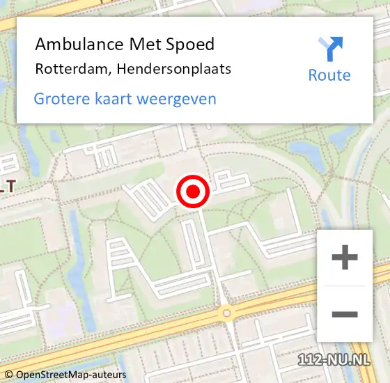 Locatie op kaart van de 112 melding: Ambulance Met Spoed Naar Rotterdam, Hendersonplaats op 21 maart 2024 11:39