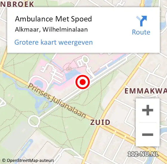 Locatie op kaart van de 112 melding: Ambulance Met Spoed Naar Alkmaar, Wilhelminalaan op 21 maart 2024 11:51