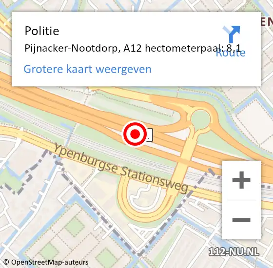 Locatie op kaart van de 112 melding: Politie Pijnacker-Nootdorp, A12 hectometerpaal: 8,1 op 21 maart 2024 12:56