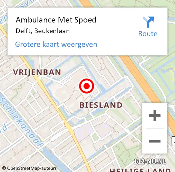 Locatie op kaart van de 112 melding: Ambulance Met Spoed Naar Delft, Beukenlaan op 21 maart 2024 13:00