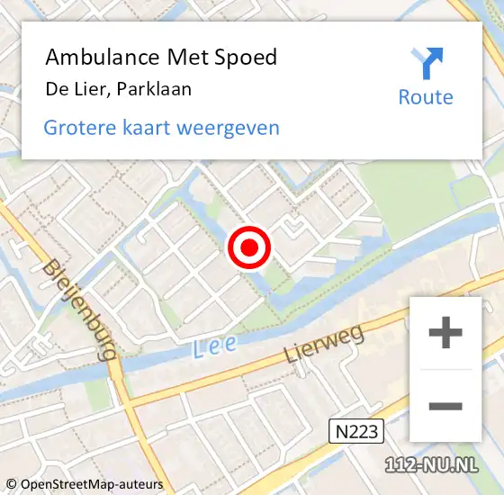 Locatie op kaart van de 112 melding: Ambulance Met Spoed Naar De Lier, Parklaan op 21 maart 2024 13:02