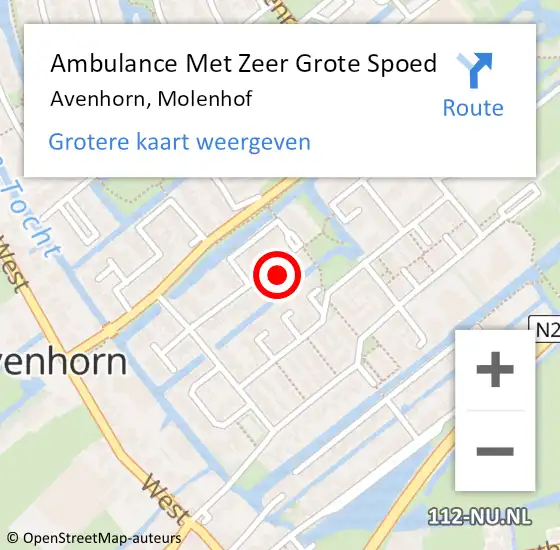 Locatie op kaart van de 112 melding: Ambulance Met Zeer Grote Spoed Naar Avenhorn, Molenhof op 21 maart 2024 13:34