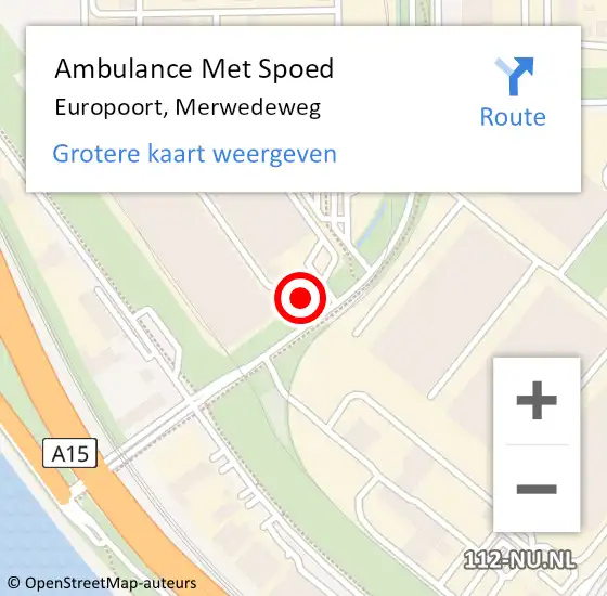 Locatie op kaart van de 112 melding: Ambulance Met Spoed Naar Europoort, Merwedeweg op 21 maart 2024 13:49