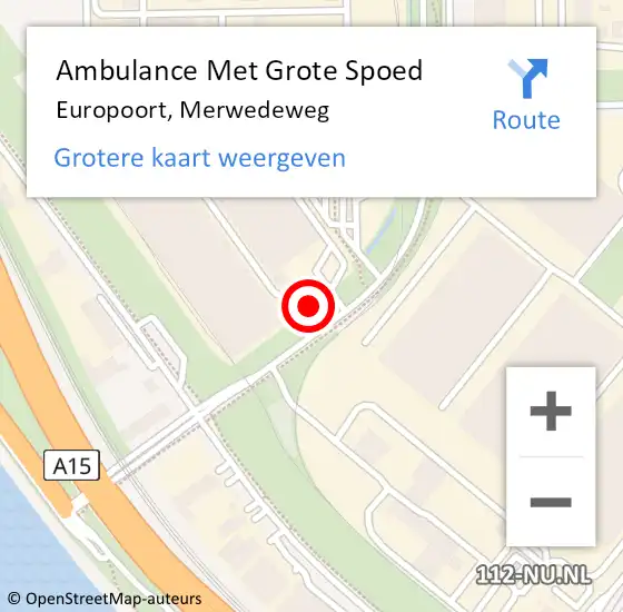 Locatie op kaart van de 112 melding: Ambulance Met Grote Spoed Naar Europoort, Merwedeweg op 21 maart 2024 13:51