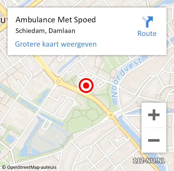 Locatie op kaart van de 112 melding: Ambulance Met Spoed Naar Schiedam, Damlaan op 21 maart 2024 13:54