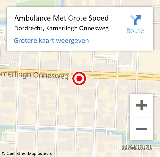 Locatie op kaart van de 112 melding: Ambulance Met Grote Spoed Naar Dordrecht, Kamerlingh Onnesweg op 21 maart 2024 14:07