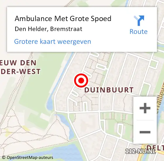 Locatie op kaart van de 112 melding: Ambulance Met Grote Spoed Naar Den Helder, Bremstraat op 21 maart 2024 14:07