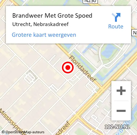 Locatie op kaart van de 112 melding: Brandweer Met Grote Spoed Naar Utrecht, Nebraskadreef op 21 maart 2024 14:46