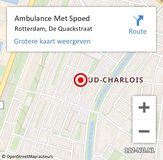 Locatie op kaart van de 112 melding: Ambulance Met Spoed Naar Rotterdam, De Quackstraat op 21 maart 2024 15:05