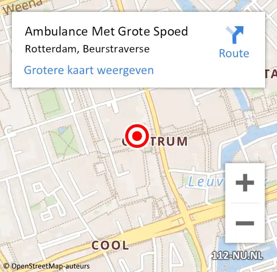 Locatie op kaart van de 112 melding: Ambulance Met Grote Spoed Naar Rotterdam, Beurstraverse op 21 maart 2024 15:07