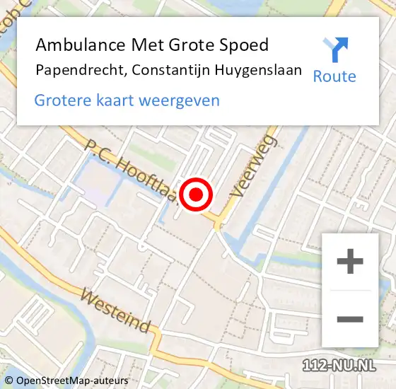 Locatie op kaart van de 112 melding: Ambulance Met Grote Spoed Naar Papendrecht, Constantijn Huygenslaan op 21 maart 2024 15:09