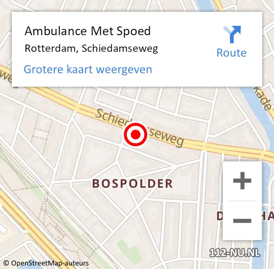 Locatie op kaart van de 112 melding: Ambulance Met Spoed Naar Rotterdam, Schiedamseweg op 21 maart 2024 15:11