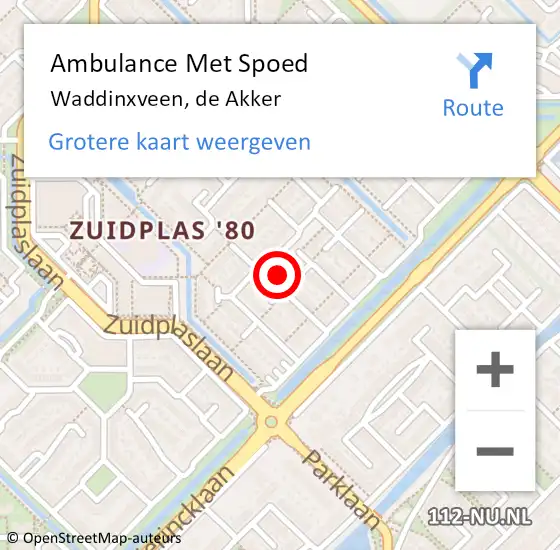 Locatie op kaart van de 112 melding: Ambulance Met Spoed Naar Waddinxveen, de Akker op 21 maart 2024 15:11