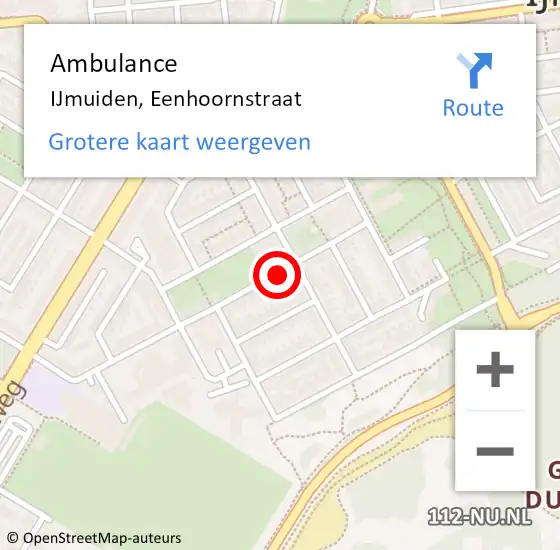 Locatie op kaart van de 112 melding: Ambulance IJmuiden, Eenhoornstraat op 21 maart 2024 15:39