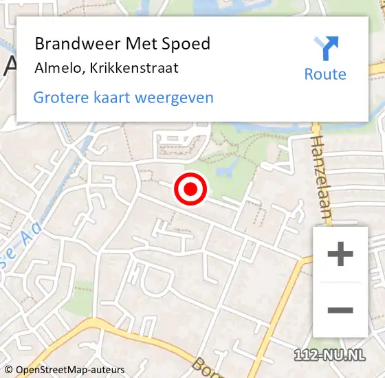 Locatie op kaart van de 112 melding: Brandweer Met Spoed Naar Almelo, Krikkenstraat op 21 maart 2024 15:42