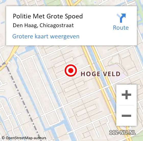 Locatie op kaart van de 112 melding: Politie Met Grote Spoed Naar Den Haag, Chicagostraat op 21 maart 2024 16:00