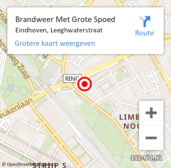 Locatie op kaart van de 112 melding: Brandweer Met Grote Spoed Naar Eindhoven, Leeghwaterstraat op 21 maart 2024 16:01