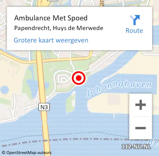 Locatie op kaart van de 112 melding: Ambulance Met Spoed Naar Papendrecht, Huys de Merwede op 21 maart 2024 16:14