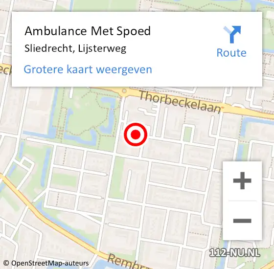 Locatie op kaart van de 112 melding: Ambulance Met Spoed Naar Sliedrecht, Lijsterweg op 21 maart 2024 16:31