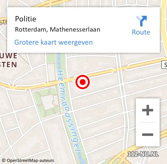 Locatie op kaart van de 112 melding: Politie Rotterdam, Mathenesserlaan op 21 maart 2024 17:02