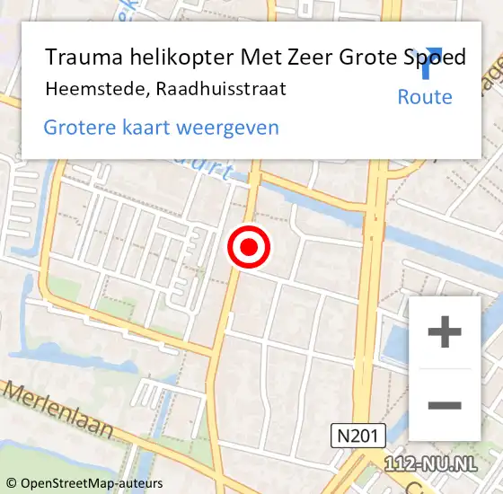 Locatie op kaart van de 112 melding: Trauma helikopter Met Zeer Grote Spoed Naar Heemstede, Raadhuisstraat op 21 maart 2024 17:07