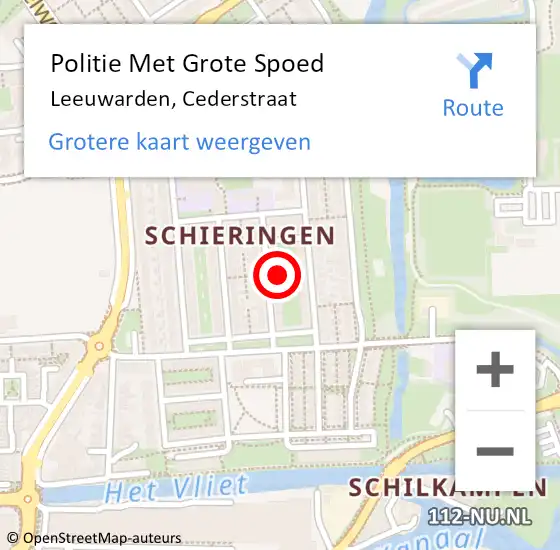 Locatie op kaart van de 112 melding: Politie Met Grote Spoed Naar Leeuwarden, Cederstraat op 21 maart 2024 17:51