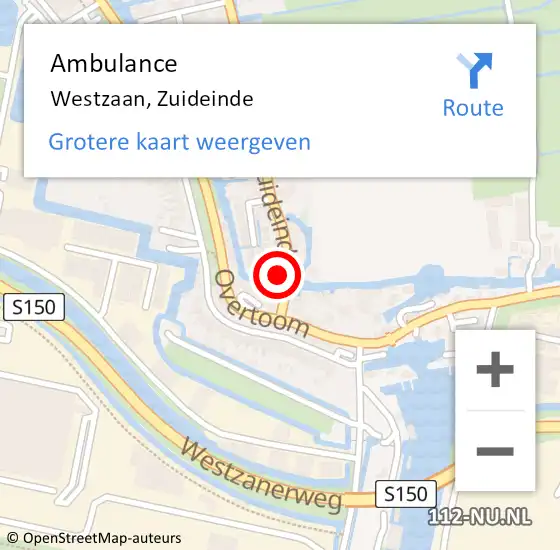 Locatie op kaart van de 112 melding: Ambulance Westzaan, Zuideinde op 21 maart 2024 18:03