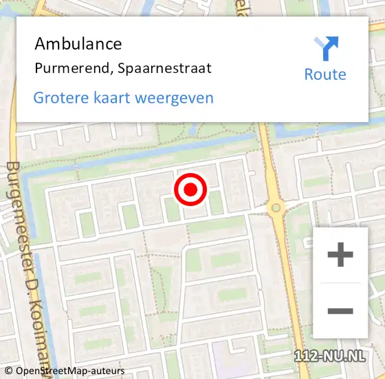 Locatie op kaart van de 112 melding: Ambulance Purmerend, Spaarnestraat op 21 maart 2024 18:07