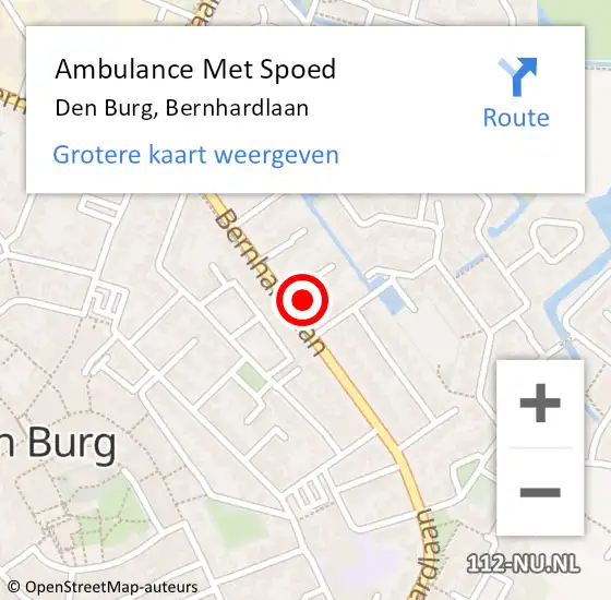 Locatie op kaart van de 112 melding: Ambulance Met Spoed Naar Den Burg, Bernhardlaan op 21 maart 2024 18:59