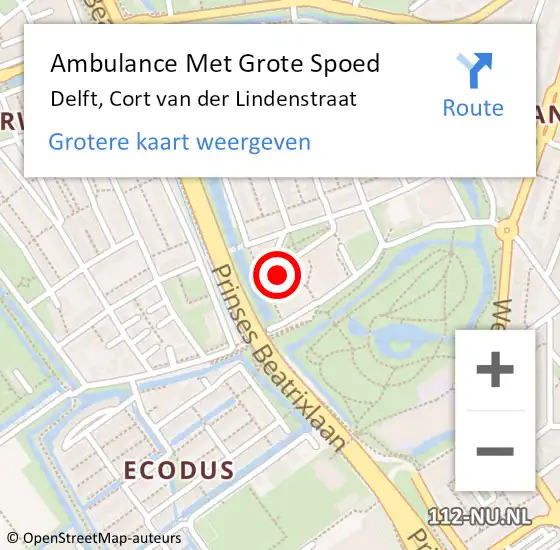Locatie op kaart van de 112 melding: Ambulance Met Grote Spoed Naar Delft, Cort van der Lindenstraat op 21 maart 2024 19:37