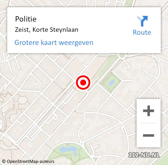 Locatie op kaart van de 112 melding: Politie Zeist, Korte Steynlaan op 21 maart 2024 19:47