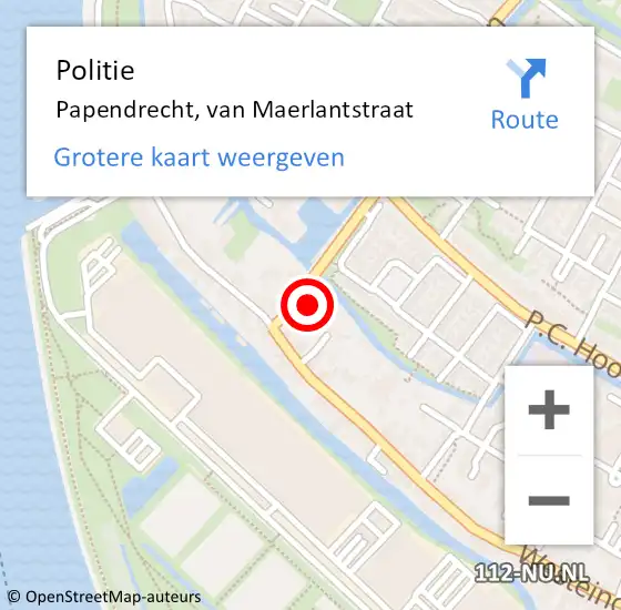 Locatie op kaart van de 112 melding: Politie Papendrecht, van Maerlantstraat op 21 maart 2024 19:48