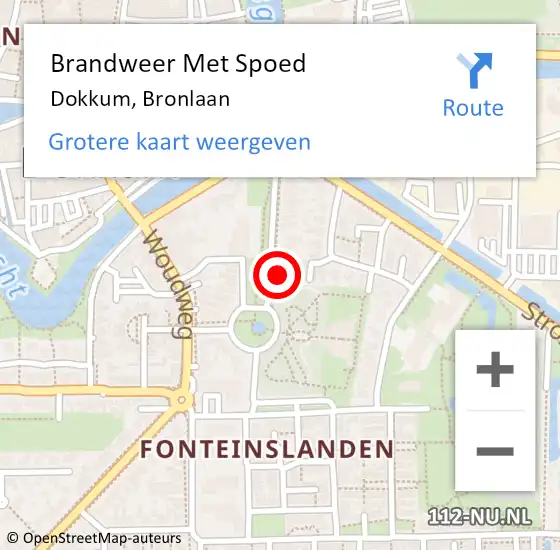 Locatie op kaart van de 112 melding: Brandweer Met Spoed Naar Dokkum, Bronlaan op 21 maart 2024 20:05
