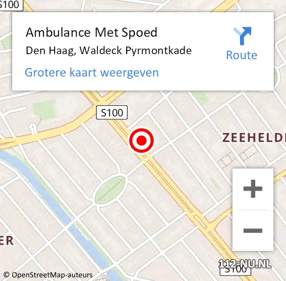Locatie op kaart van de 112 melding: Ambulance Met Spoed Naar Den Haag, Waldeck Pyrmontkade op 21 maart 2024 20:16
