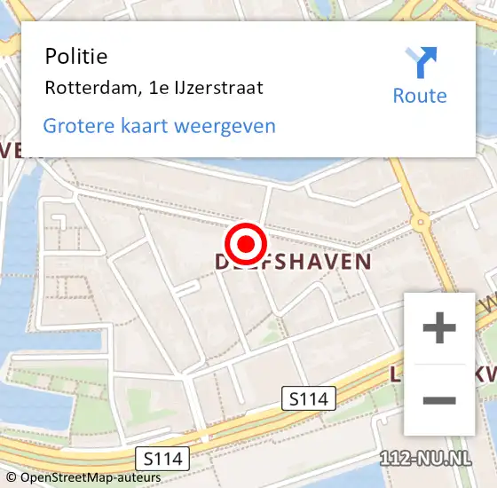 Locatie op kaart van de 112 melding: Politie Rotterdam, 1e IJzerstraat op 21 maart 2024 20:30