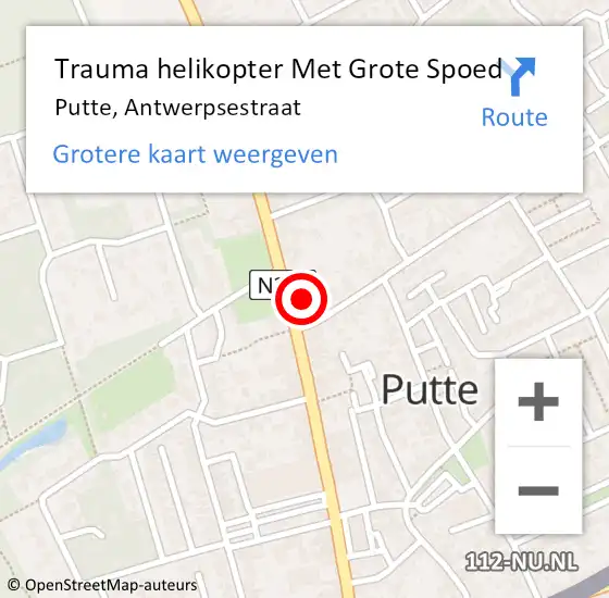 Locatie op kaart van de 112 melding: Trauma helikopter Met Grote Spoed Naar Putte, Antwerpsestraat op 21 maart 2024 20:32