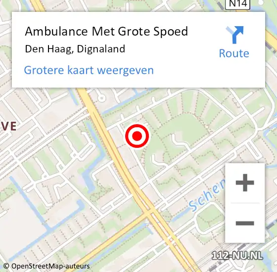 Locatie op kaart van de 112 melding: Ambulance Met Grote Spoed Naar Den Haag, Dignaland op 21 maart 2024 20:51