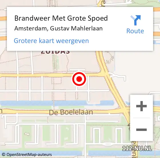 Locatie op kaart van de 112 melding: Brandweer Met Grote Spoed Naar Amsterdam, Gustav Mahlerlaan op 21 maart 2024 20:51