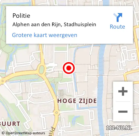 Locatie op kaart van de 112 melding: Politie Alphen aan den Rijn, Stadhuisplein op 21 maart 2024 20:58