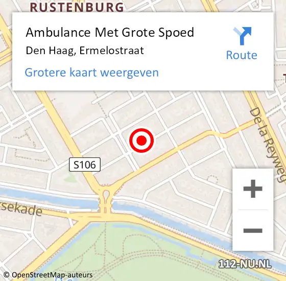 Locatie op kaart van de 112 melding: Ambulance Met Grote Spoed Naar Den Haag, Ermelostraat op 21 maart 2024 21:50