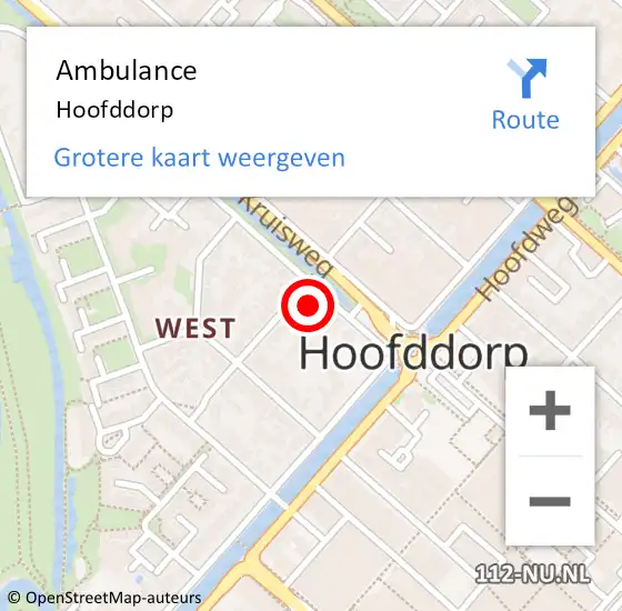 Locatie op kaart van de 112 melding: Ambulance Hoofddorp op 21 maart 2024 21:51